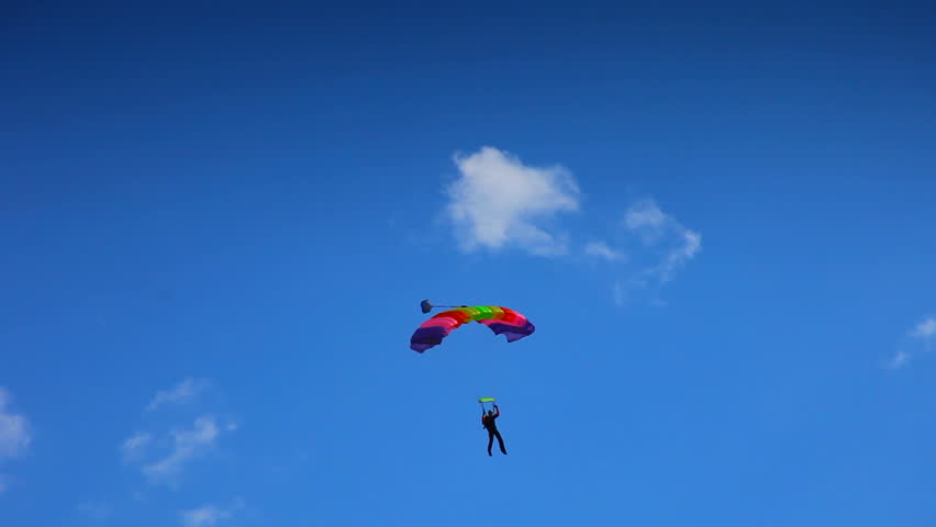 Flying on a parachute and landing on ground