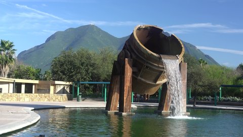 Park Fundidora in Monterrey Nuevo León Mexico and view on famous mountain Cerro de la silla.