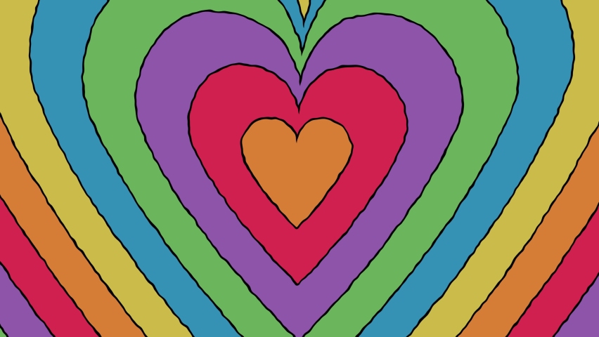 Looped animation of psychedelic concentric colored hearts with cartoon style | Shutterstock HD Video #1080482468