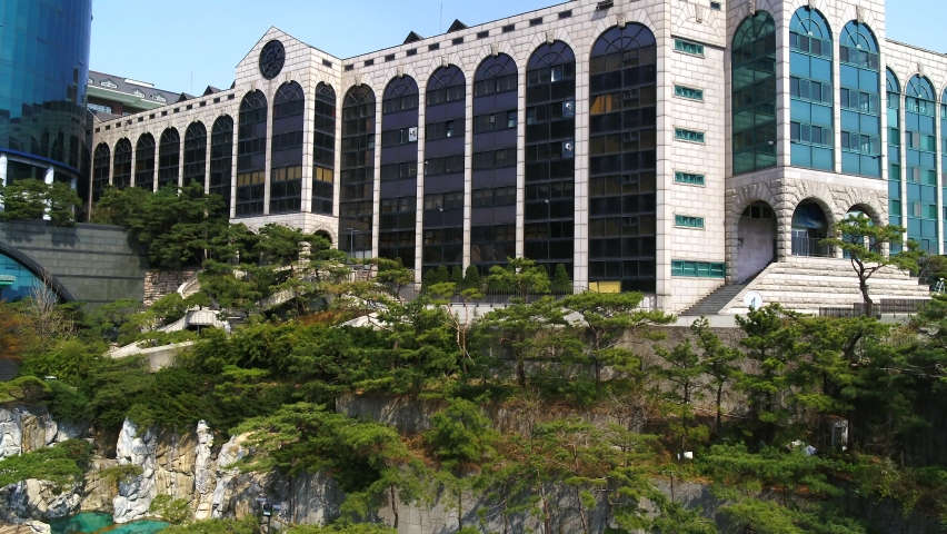 Aerial view of the school building in harmony with the beautiful landscape