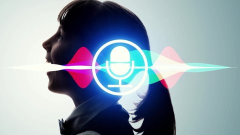 Singing girl and sound recording concept. Voice recognition.