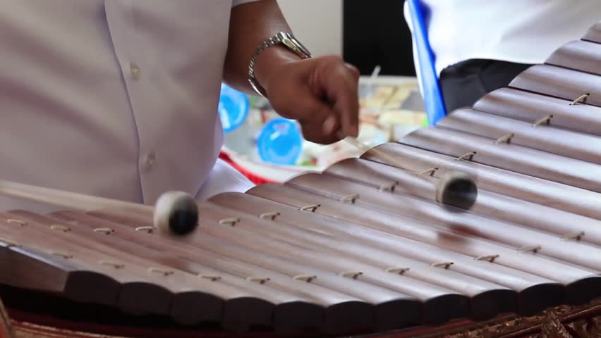 People playing Alto xylophone, Thai tradition music instrument.
