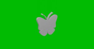 Animation of rotation of a white butterfly symbol with shadow. Simple and complex rotation. Seamless looped 4k animation on green chroma key background