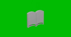 Animation of rotation of a white book symbol with shadow. Simple and complex rotation. Seamless looped 4k animation on green chroma key background