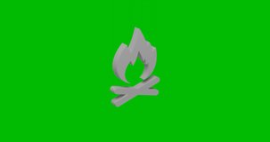 Animation of rotation of a white bonfire symbol with shadow. Simple and complex rotation. Seamless looped 4k animation on green chroma key background