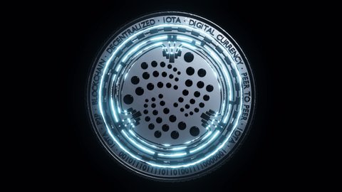 IOTA Open-source Distributed Ledger and Cryptocurrency Crypto digital coin 4K alpha matte loop cryptocurrency blockchain technology data exchange futuristic 3D animation