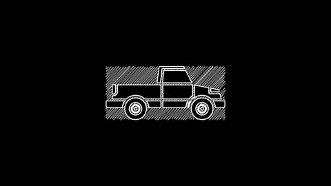 White line Pickup truck icon isolated on black background. 4K Video motion graphic animation.