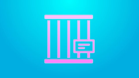 Pink line Animal cage icon isolated on blue background. 4K Video motion graphic animation.