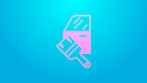 Pink line Car painting icon isolated on blue background. Car body repair process. 4K Video motion graphic animation.