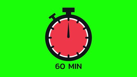 The 60 minutes, stopwatch icon. Stopwatch icon in flat style, timer on on color background. Motion graphics.