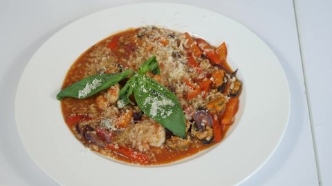 restaurant dish - delicious risotto with seafood