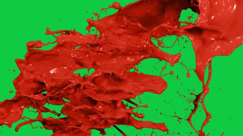 Red Paint Splashing in the Middle in SlowMotion Isolated on Green Screen Background 4K