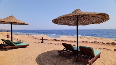 sun lounger on the beach. wines on the red sea and the beach