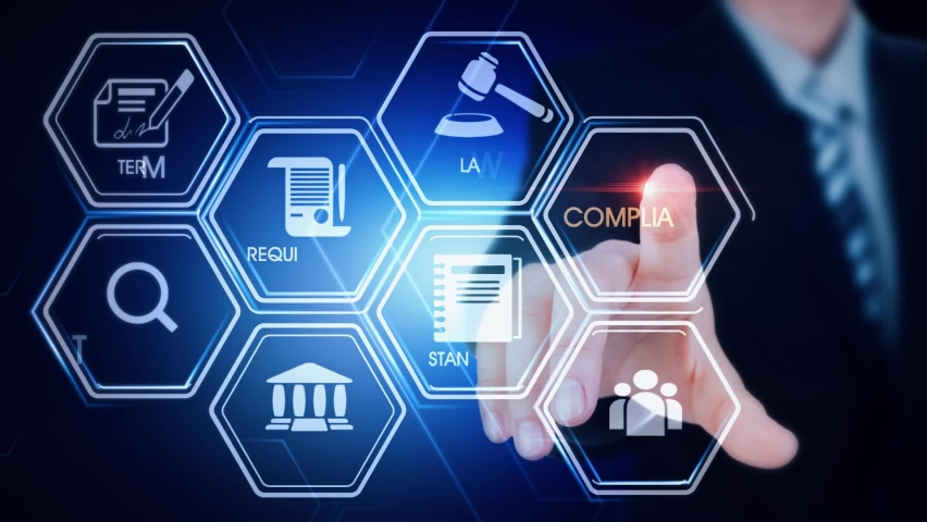 Compliance Concept
Hexagonal virtual Touch Screen Concept with man touching screen with finger and light streak Royalty-Free Stock Footage #1080522842