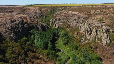 Aktovskiy canyon at the summer in Ukraine aerial view