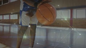 Animation of network of connections over african american male basketball player. global sport, connections and digital interface concept digitally generated video. - Powered by Shutterstock - Get 15% off with code: PIKWIZARD15