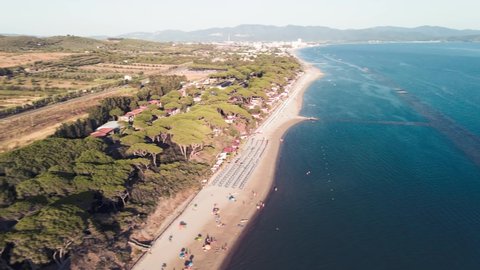 Amazing aerial view of Tuscany coastline in summer season, Italy