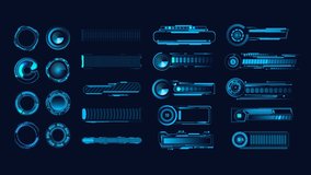 Sci Fi, HUD progress loading bars collection. Digital download progress or status bars of the digital interface head-up display, neon indicators of the download process. Loading bar design on display  - Powered by Shutterstock - Get 15% off with code: PIKWIZARD15