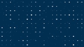 Template animation of evenly spaced lemon symbols of different sizes and opacity. Animation of transparency and size. Seamless looped 4k animation on dark blue background with stars