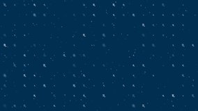 Template animation of evenly spaced zodiac scorpio symbols of different sizes and opacity. Animation of transparency and size. Seamless looped 4k animation on dark blue background with stars