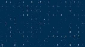 Template animation of evenly spaced smartphone symbols of different sizes and opacity. Animation of transparency and size. Seamless looped 4k animation on dark blue background with stars