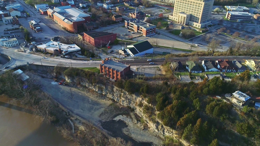 Epic Establishing Shot of Frankfort City Revealing Kentucky River