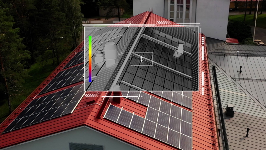 Thermodiagnosis of Photovoltaic roof cells, drone analyzing condition - 3d render Royalty-Free Stock Footage #1080531944