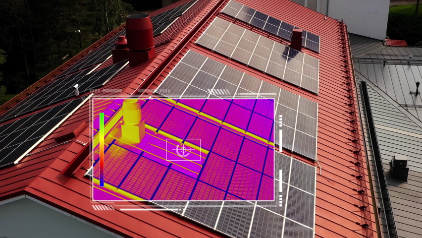 Thermodiagnosis of Photovoltaic roof cells, drone analyzing condition - 3d render Royalty-Free Stock Footage #1080531944
