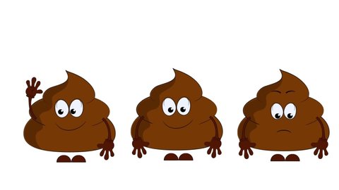 Three poop with different emotions. Animation on a white background.