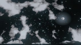 Snow is falling over a mountain with full moon sky in background (3D Rendering) - Powered by Shutterstock - Get 15% off with code: PIKWIZARD15