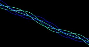 Abstract black background with dynamic 3d lines. blue lines on a black background. template for editing, Modern video background animated, screensaver, copy space.