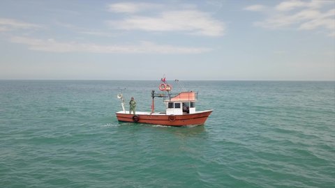 7 October 2021 Turkey Trabzon.
Fish season has started in the Black Sea.A fisherman is fishing with a small fishing boat.