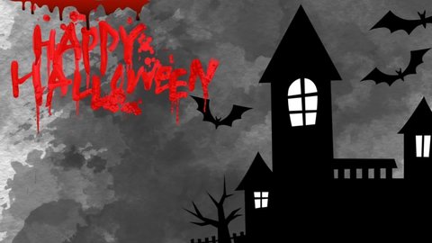 Halloween animation with scary night concept, old castle, bats and blood. Halloween Animation