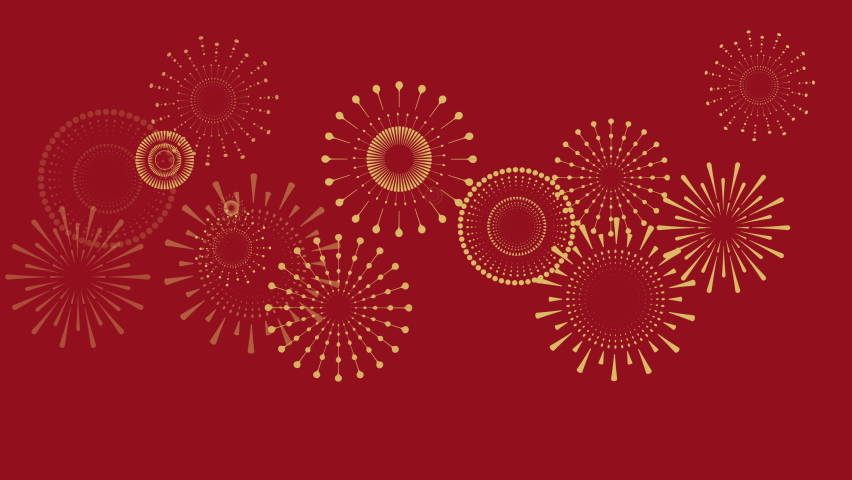 Chinese New Year background with golden fireworks on red background. Flat style design. Concept for holiday banner, Chinese New Year Celebration loop background decoration. | Shutterstock HD Video #1080548507