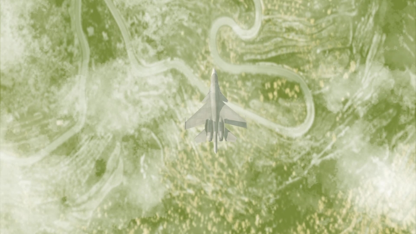 Retro fighter jet animation. 3d animation