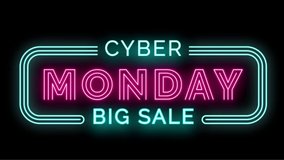 Cyber Monday big sale, flashing neon sign retail sale ad animation, online shopping sign with black background - Powered by Shutterstock - Get 15% off with code: PIKWIZARD15