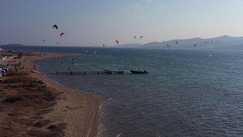 Kite surf in Punda beach in Paros island of Greece