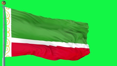Chechen Republic flag is waving 3D animation green screen . Chechen Republic flag waving in the wind. National flag of Chechen Republic. flag seamless loop animation. 4K
