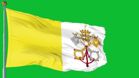 Vatican City  flag is waving 3D animation green screen. vatican flag waving in the wind. National flag of vatican. flag seamless loop animation. 4K