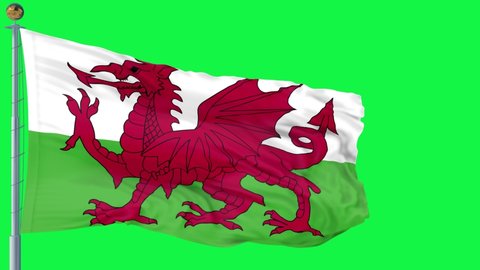 wales flag is waving 3D animation green screen . wales flag waving in the wind. National flag of wales. flag seamless loop animation