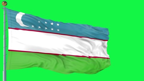 Uzbekistan flag is waving 3D animation green screen. Uzbekistan flag waving in the wind. National flag of Uzbekistan. flag seamless loop animation. 4K