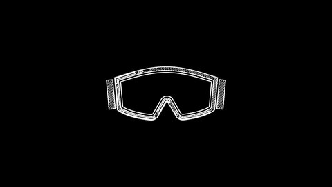 White line Ski goggles icon isolated on black background. Extreme sport. Sport equipment. 4K Video motion graphic animation.