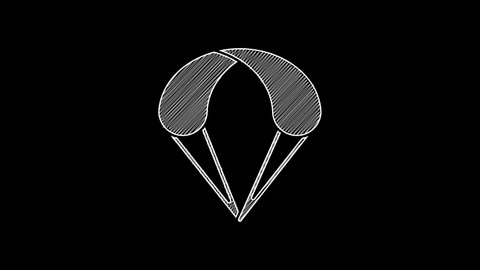 White line Parachute icon isolated on black background. Extreme sport. Sport equipment. 4K Video motion graphic animation.