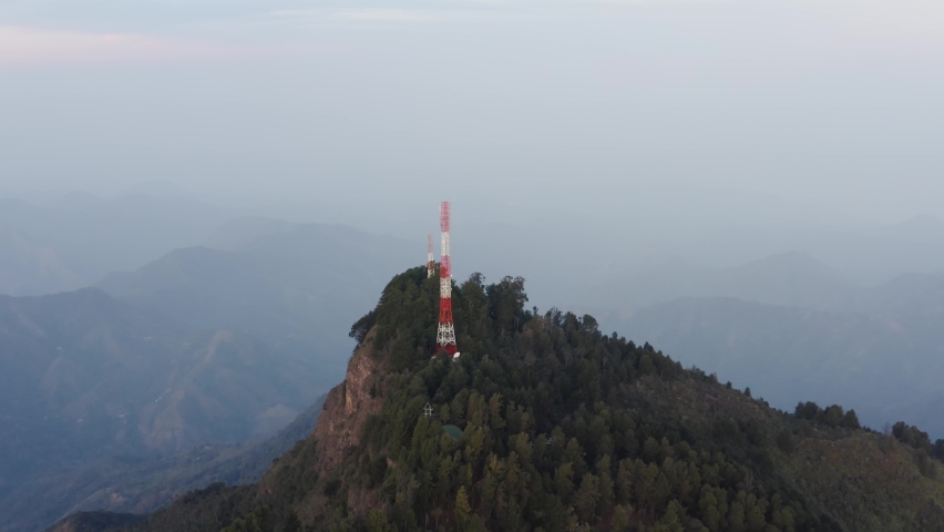 Communication transmitter tower on the hill top near Minca, Colombia
