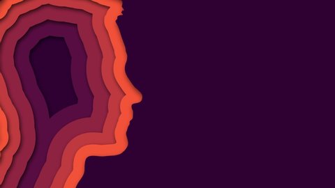 Realistic paper cut layered human head in purple background. Abstract color silhouette layer human profile head