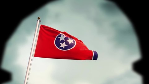Tennessee State Flag Waves on a sky background. United States slow motion footage, USA. 3d render 4k.
