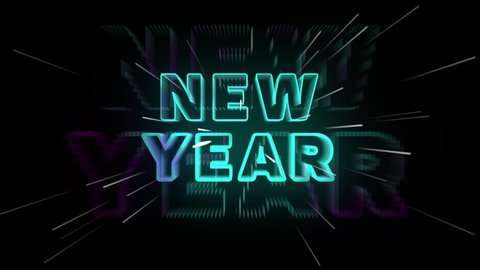 Footage of neon lettering new year, happy new year
