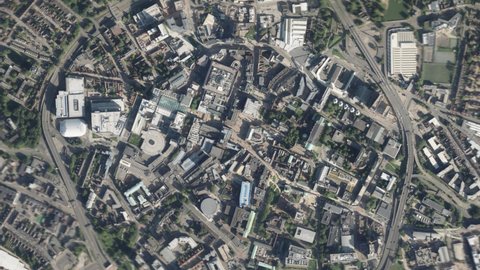 Zoom of the earth from space to the city. 3D Animation. Zoom in to the city Coventry, United Kingdom. Stock video footage. 4K