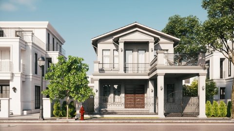 Four different seasons. House in different seasons. Summer autumn Winter Spring. Seasons change concept. 3d visualization