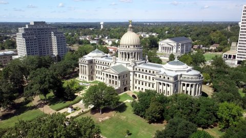 Mississippi State Capitol Building, with the Supreme Court in the background,  in Downtown Jackson, Mississippi.